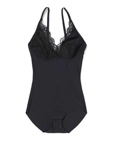medium corrigerende damesbody met kant zwart zwart - 21500432BLACK - HEMA