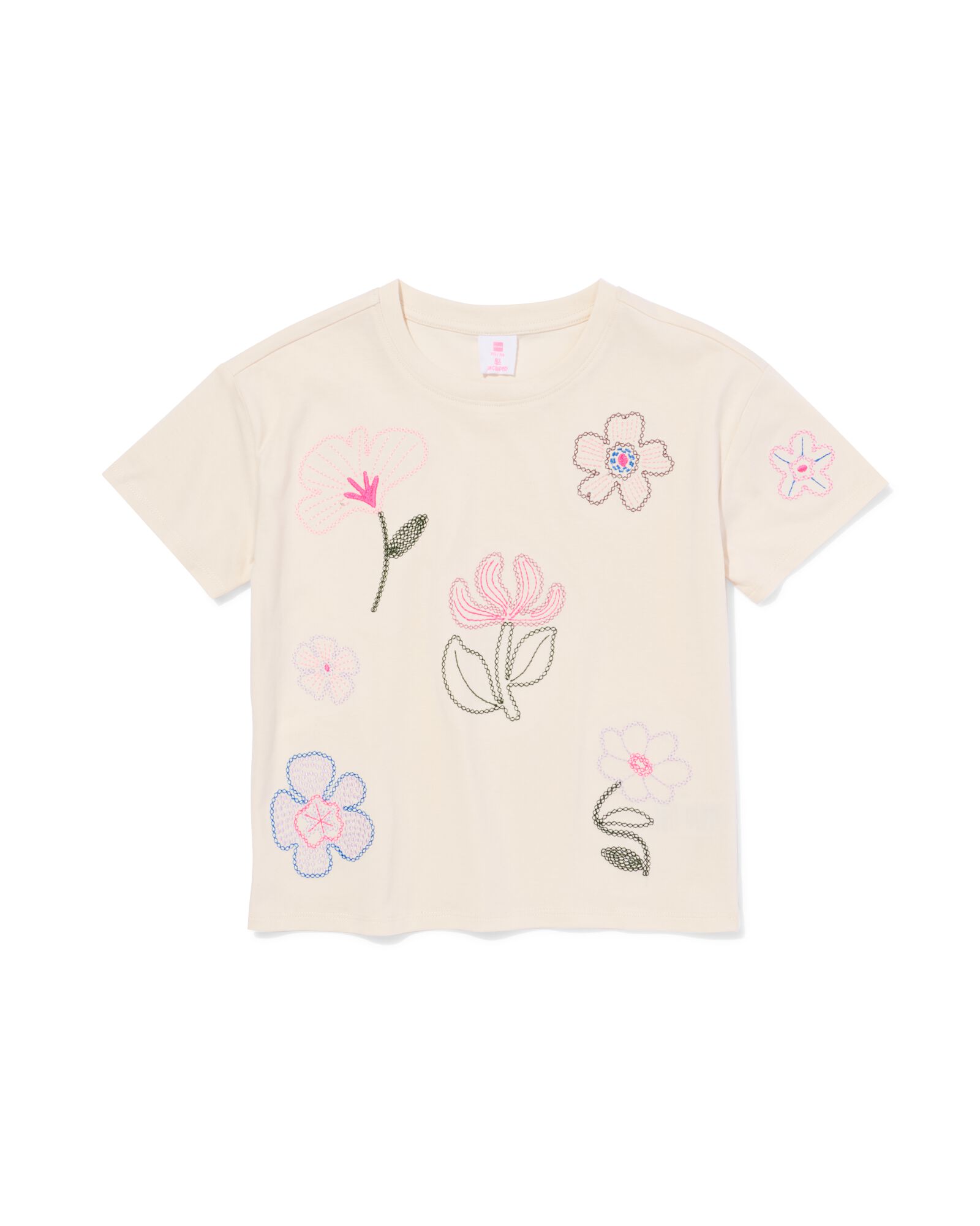 kinder T-shirt jersey bloemen ecru ecru - 30854047ECRU - HEMA