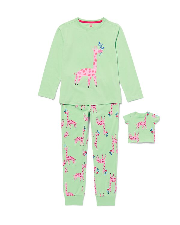 Kinder-Pyjama, Baumwolle/Elasthan, Giraffe, mit Puppennachthemd grün grün - 23031580GREEN - HEMA