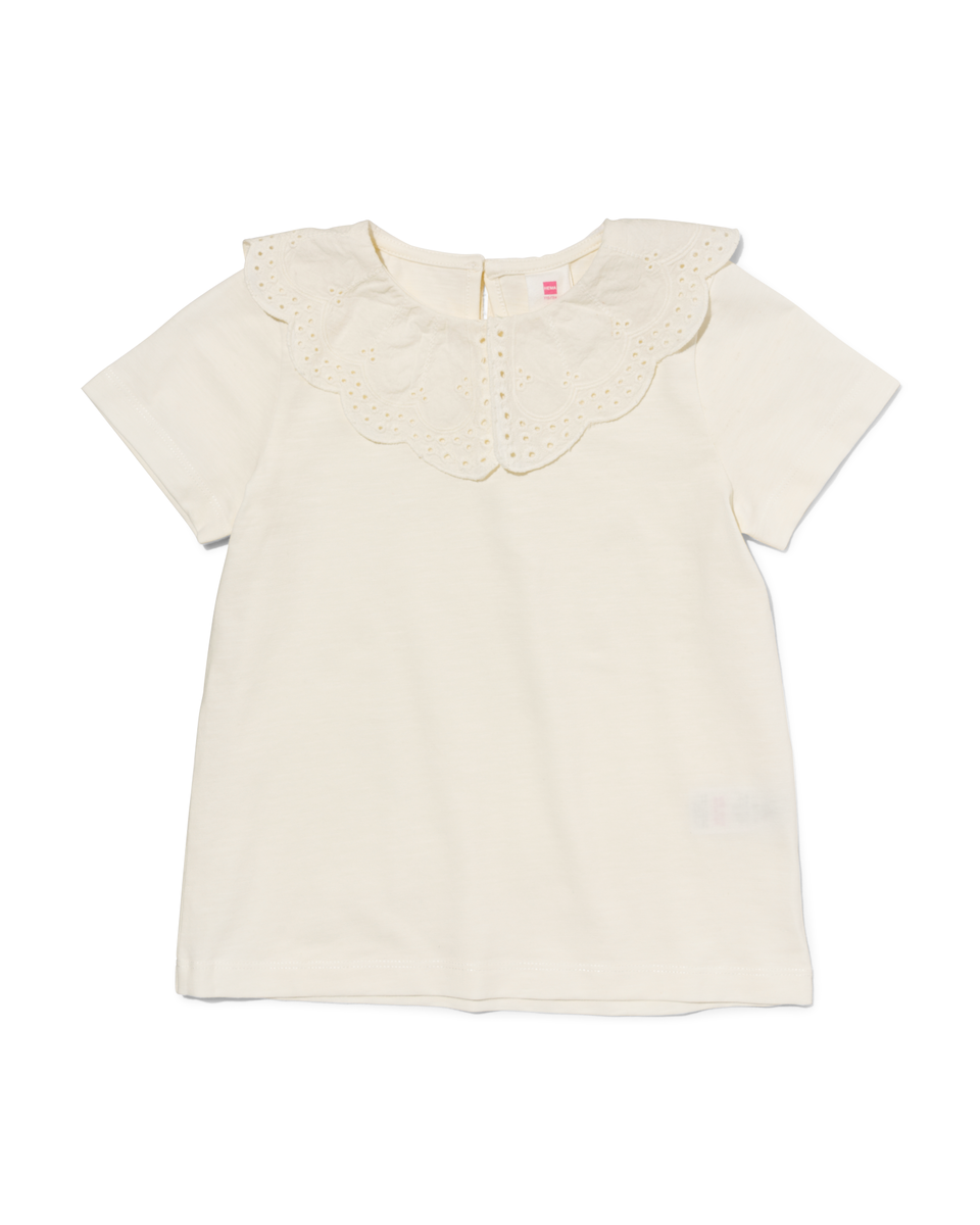 t-shirt enfant avec col en broderie blanc cassé blanc cassé - 1000030007 - HEMA