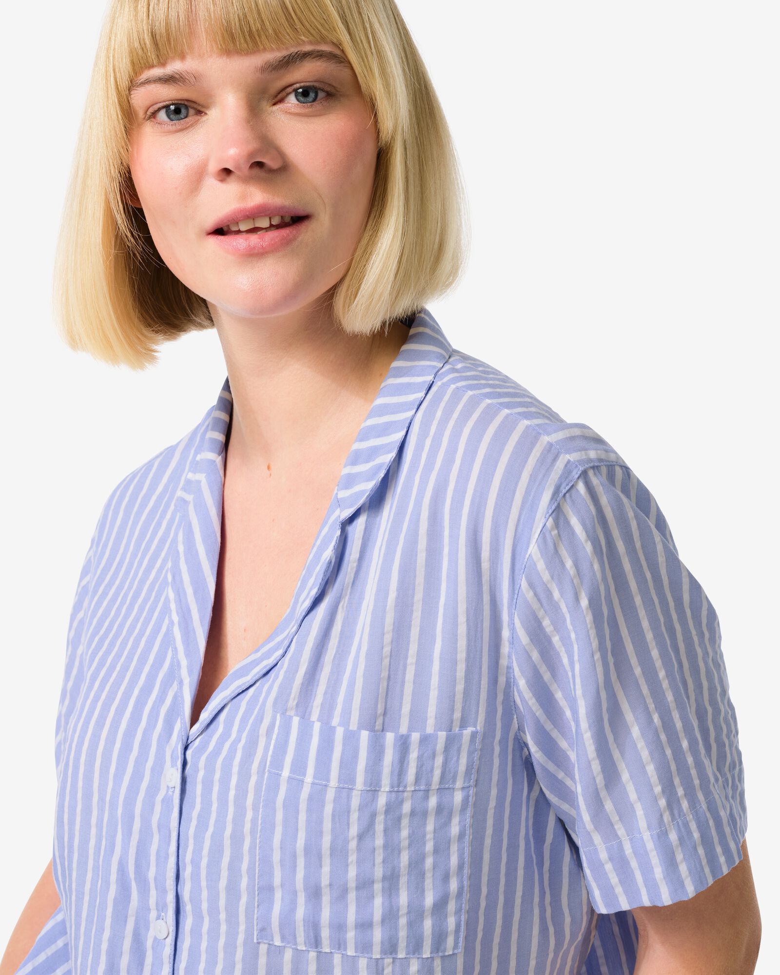 dames pyjamatop seersucker blauw - 23410502BLUE - HEMA