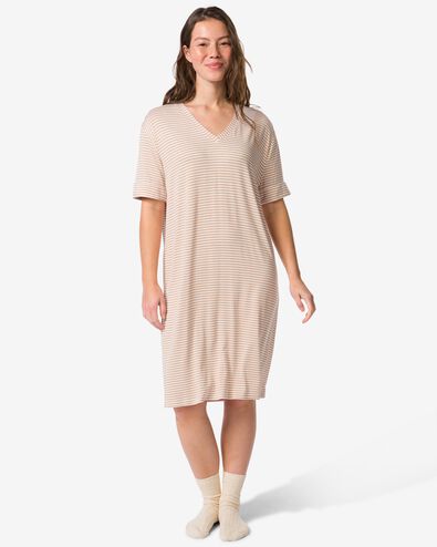 chemise de nuit femme jersey rayures beige beige - 23401475BEIGE - HEMA