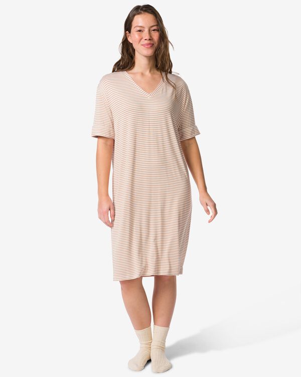 chemise de nuit femme jersey rayures beige beige - 23401475BEIGE - HEMA