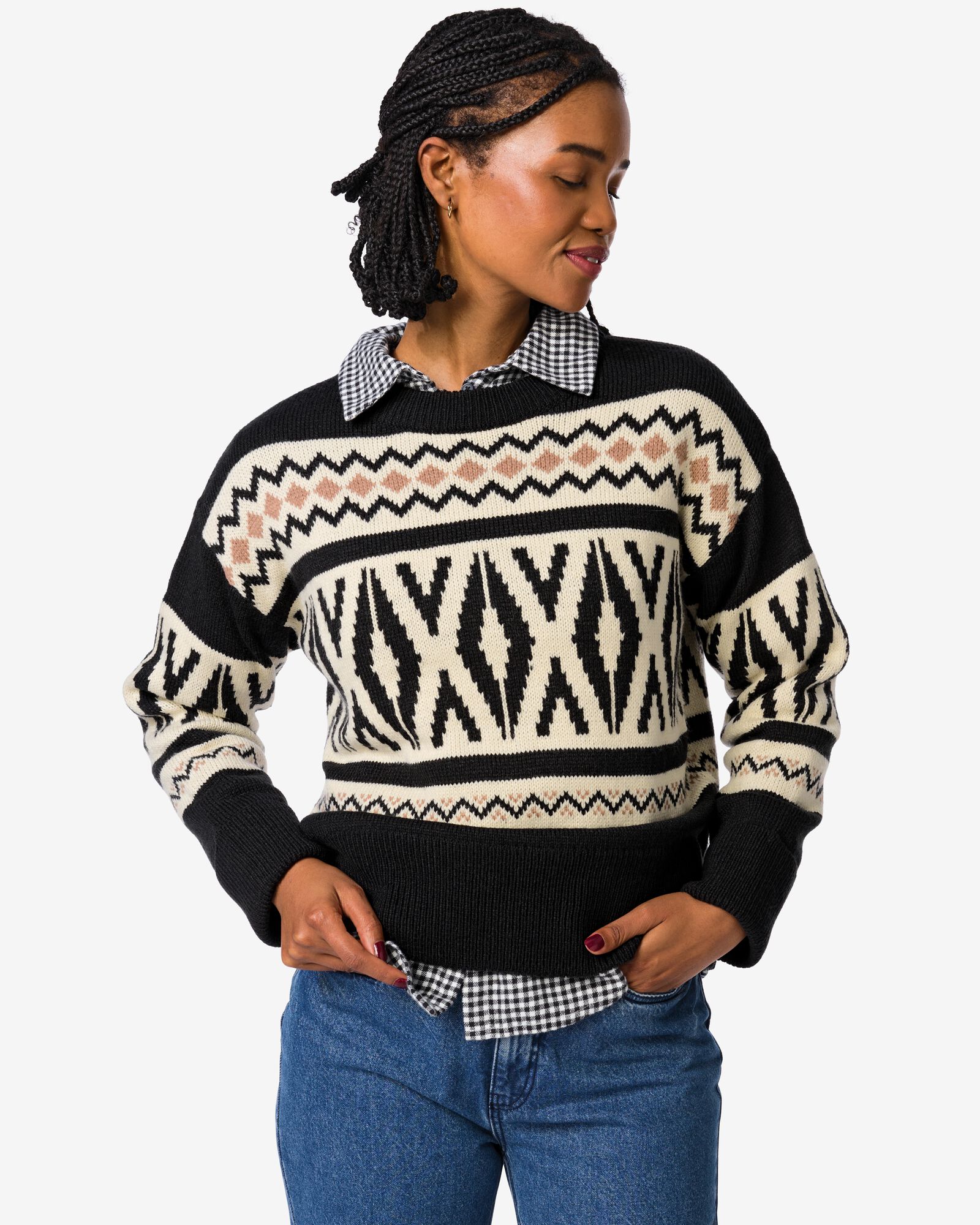 Damenpullover Oona, grafisch schwarz schwarz - 36205860BLACK - HEMA