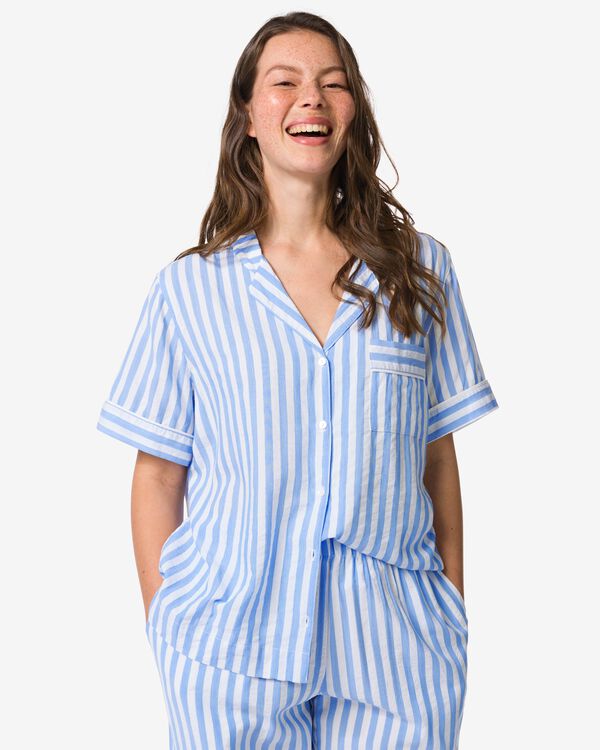 pyjama femme Tokkie seersucker rayures bleu bleu - 23401730BLUE - HEMA