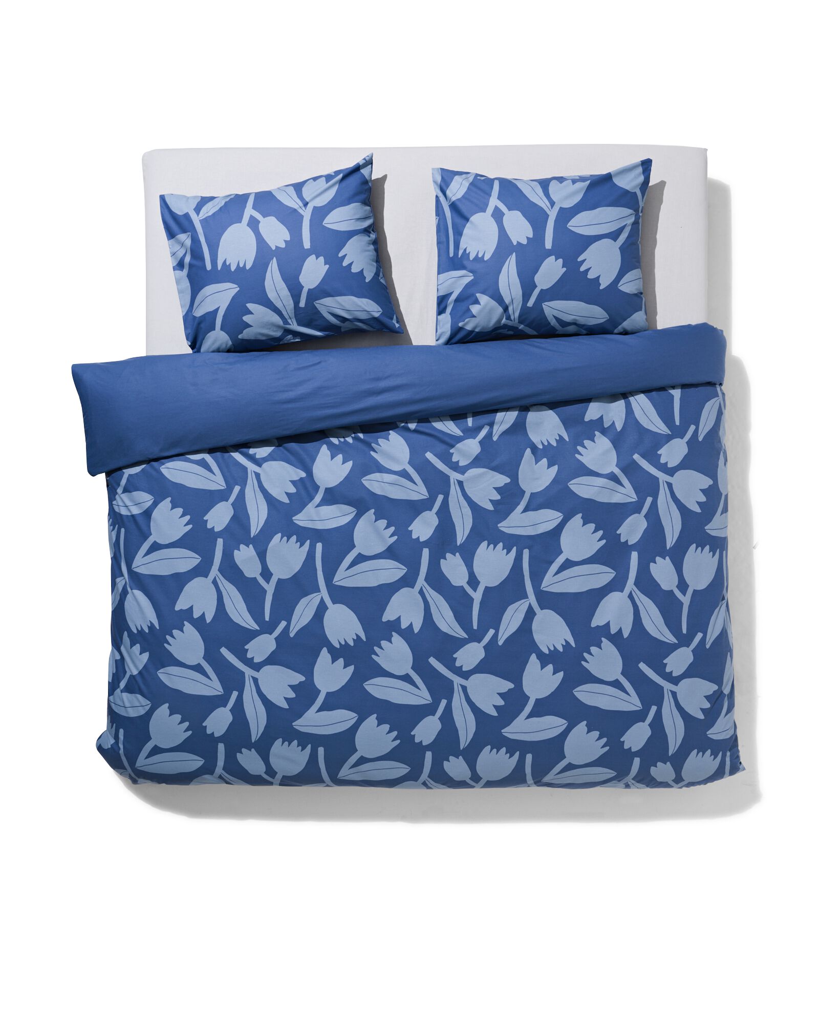 Bettwäsche, Soft Cotton, 240 x 220 cm, Tulpen, blau - 5730187 - HEMA
