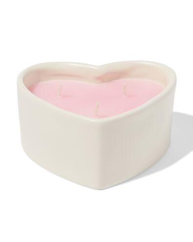 kaars drie lonten 13x10cm keramiek hartvorm roze - 61100258 - HEMA