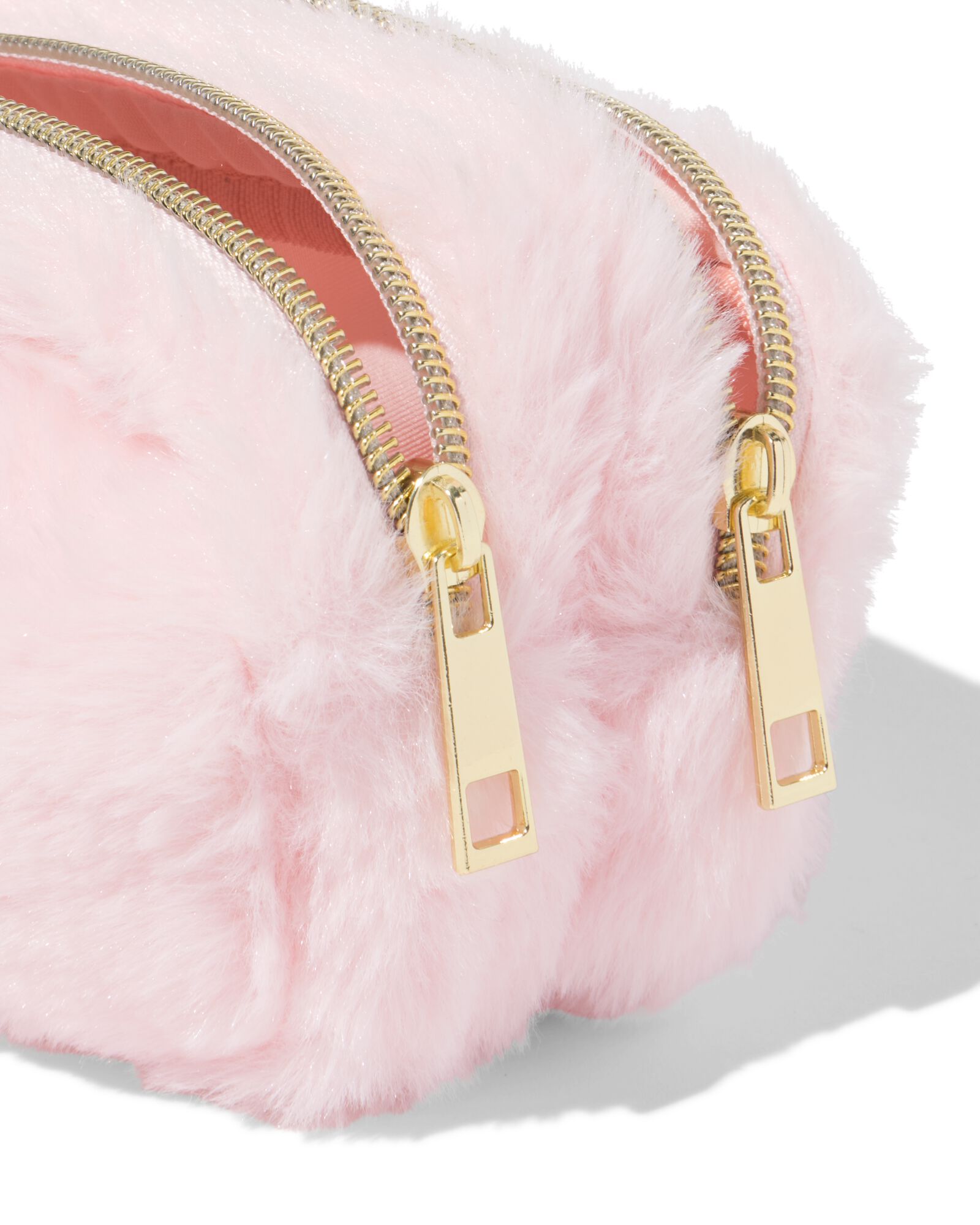 etui dubbele rits fluffy roze - 14400180 - HEMA
