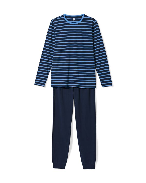 herenpyjama Jesse jersey strepen donkerblauw donkerblauw - 23686610DARKBLUE - HEMA