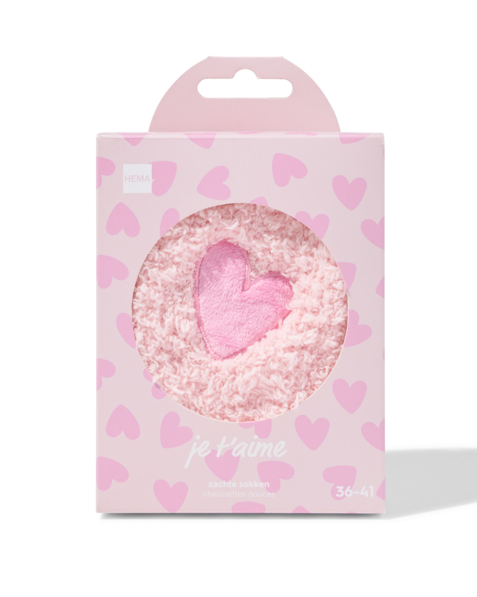 chaussettes d'int&eacute;rieur taille 36-41 peluche c&oelig;ur rose p&acirc;le   - 61100307 - HEMA