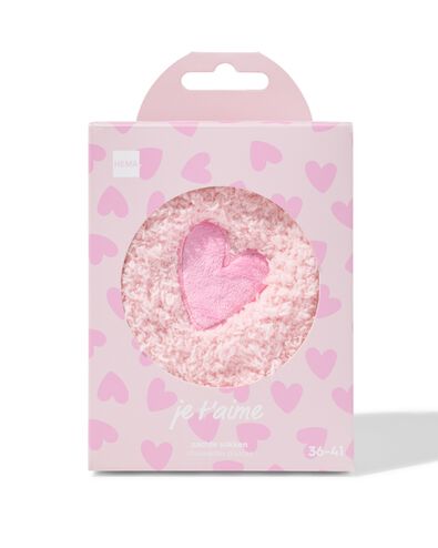 chaussettes d'int&eacute;rieur taille 36-41 peluche c&oelig;ur rose p&acirc;le   - 61100307 - HEMA