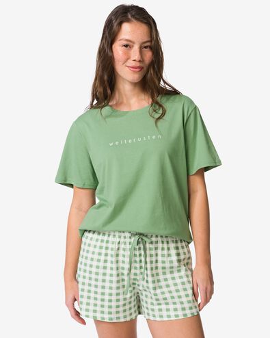 Damen-Kurz-Pyjama aus Jersey kariert gr&uuml;n gr&uuml;n - 23401560GREEN - HEMA