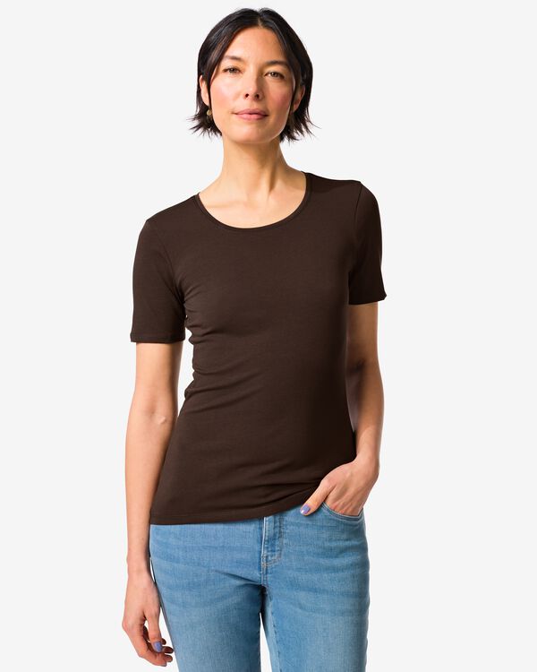 t-shirt femme slim fit col rond  marron marron - 36310320BROWN - HEMA
