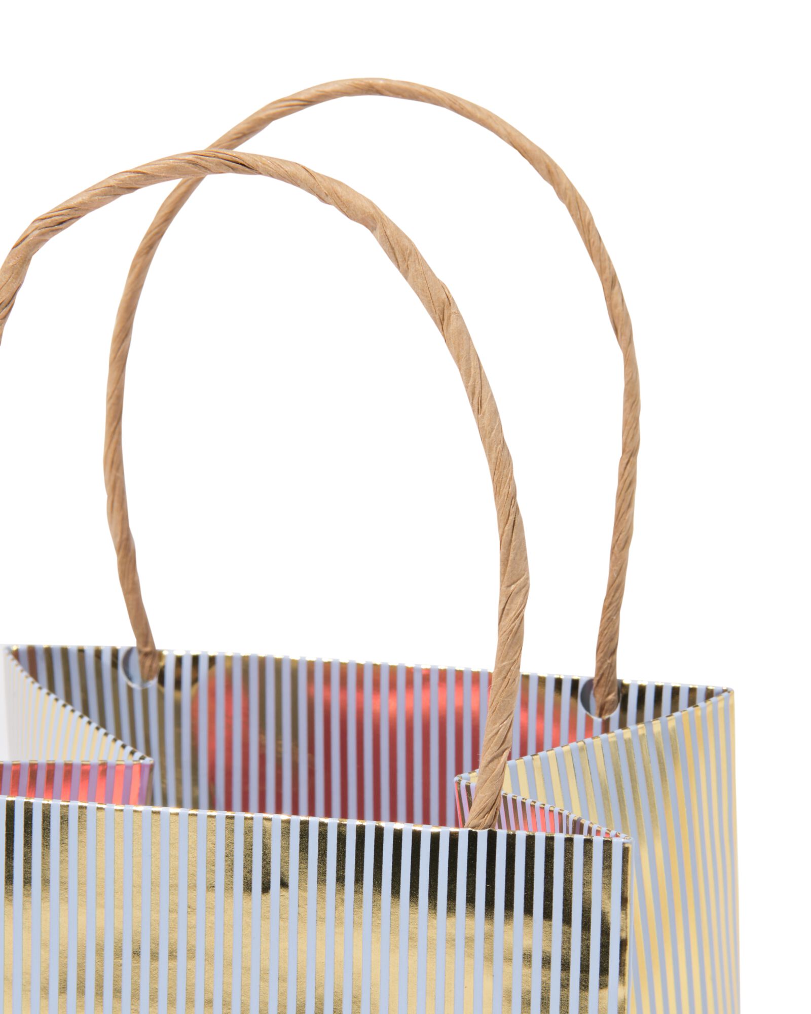 cadeautasje met venster 10x11x11cm blauw strepen goud - 61100431 - HEMA