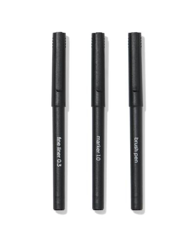 stylo pinceau et feutres &agrave; pointes fines - lot de 3 - 14470063 - HEMA