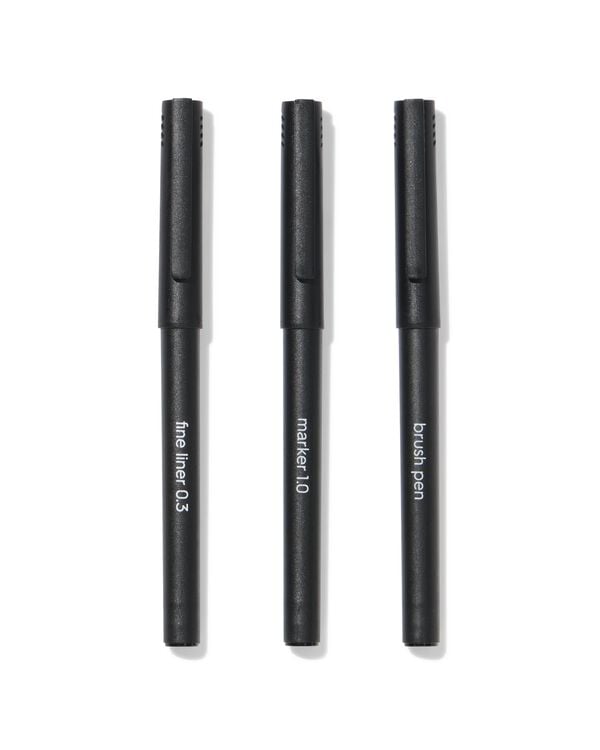 stylo pinceau et feutres &agrave; pointes fines - lot de 3 - 14470063 - HEMA
