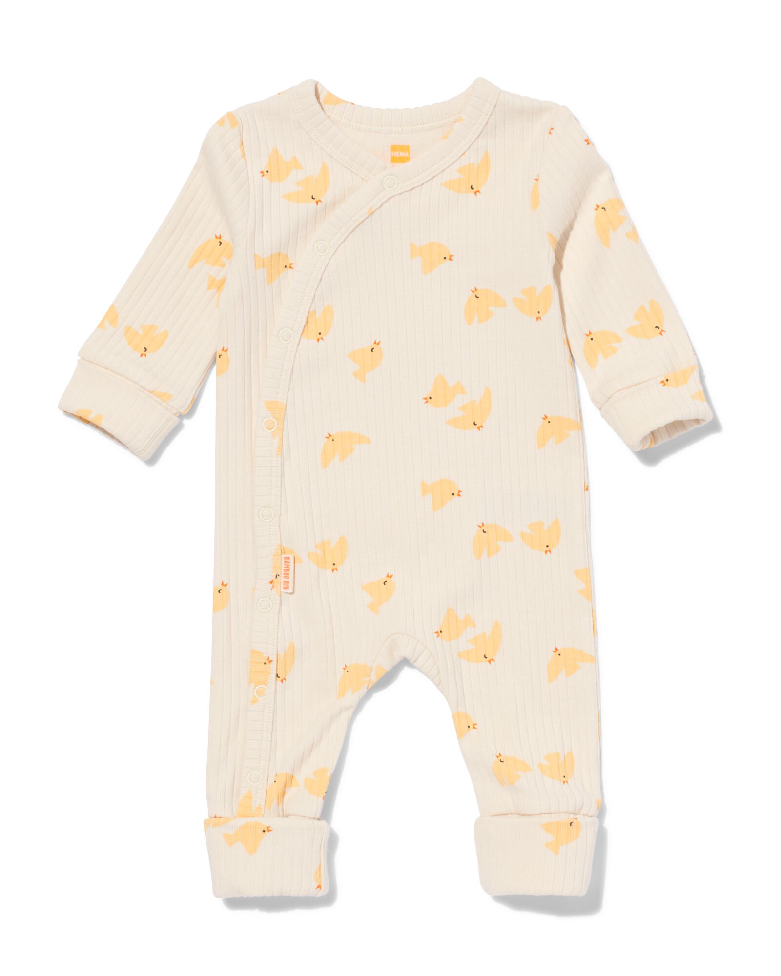 Gerippter mitwachsender Newborn-Strampler aus Bambus mit Stretchanteil und Vögeln ecru - 33412720ECRU - HEMA