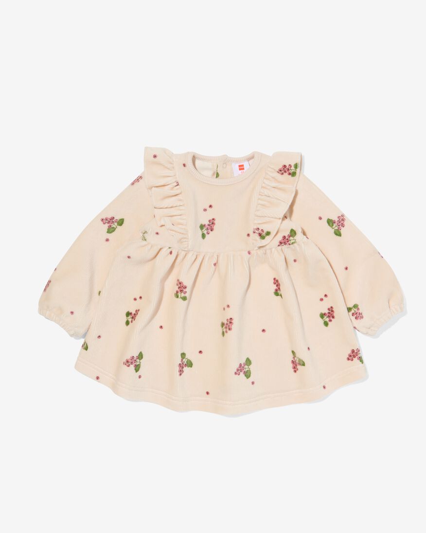 baby jurk ribvelours met ruffles ecru ecru - 33007550ECRU - HEMA