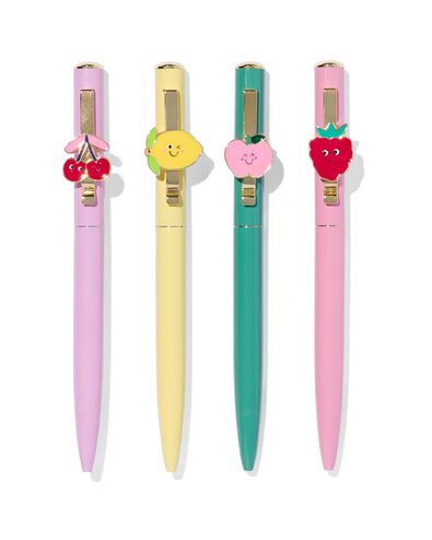 stylo &agrave; bille rechargeable encre bleue framboise/citron/pomme/cerise - 14440081 - HEMA