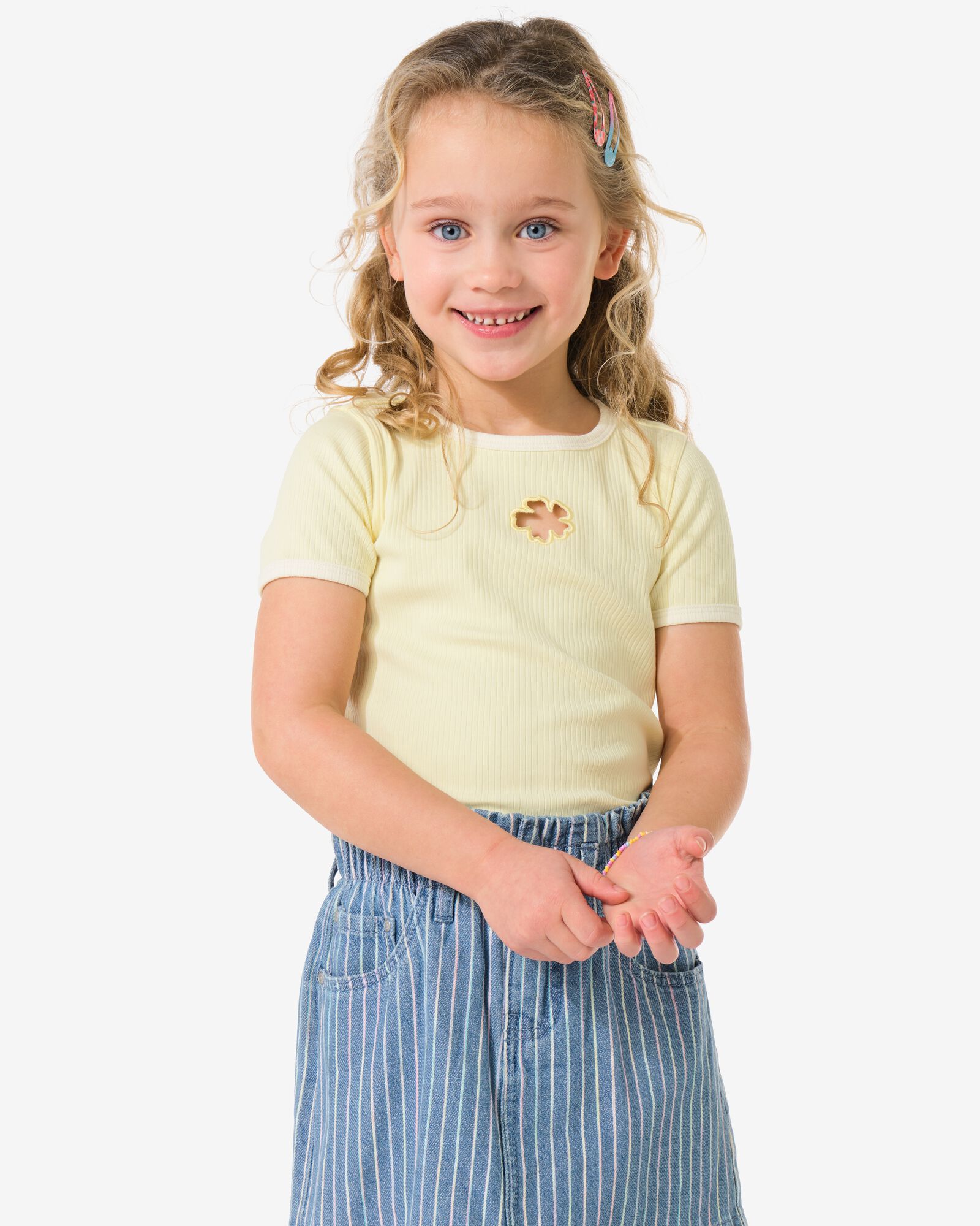 t-shirt enfant fleurs c&ocirc;tel&eacute; jaune p&acirc;le jaune p&acirc;le - 30827309LIGHTYELLOW - HEMA