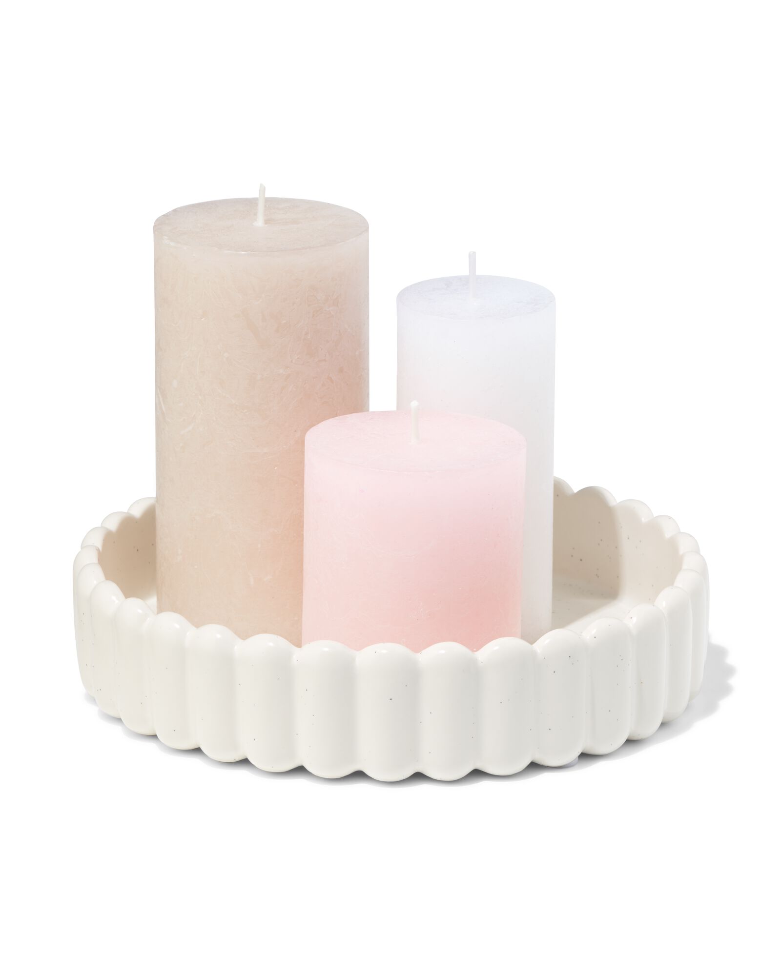 Kerzenuntersetzer, ⌀20 cm, Keramik, gerippt, weiß - 13325064 - HEMA