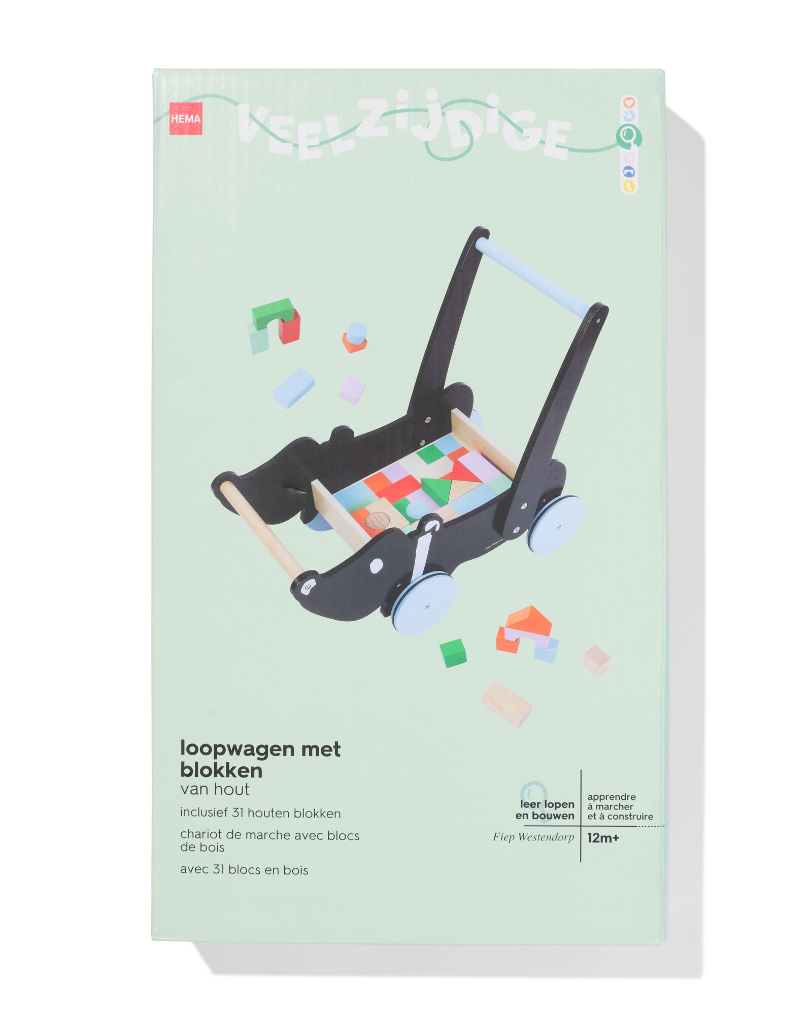 Takkie loopwagen met blokken hout - 15100409 - HEMA