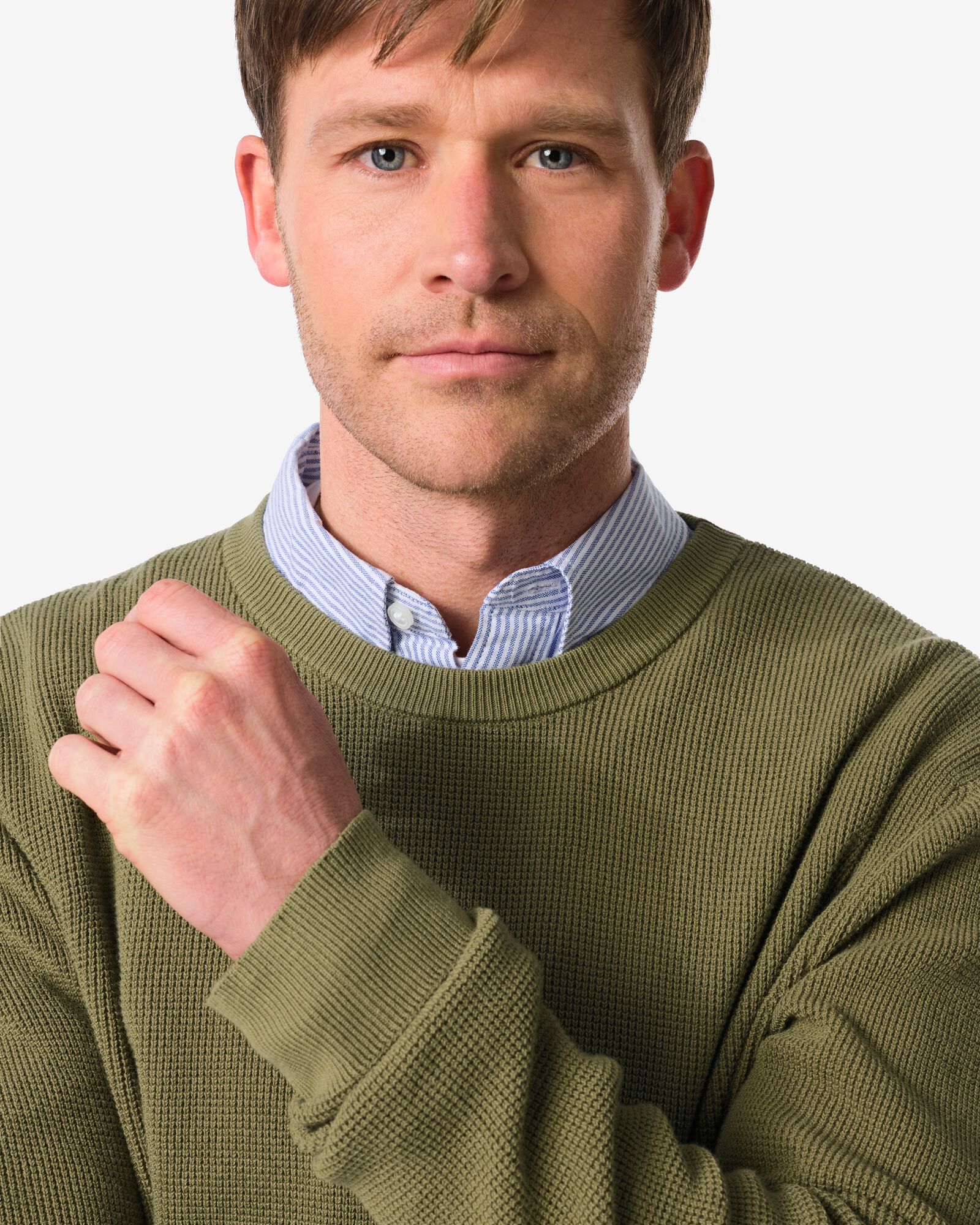 pull homme Lars gaufr&eacute; vert moyen vert moyen - 2140830MIDGREEN - HEMA