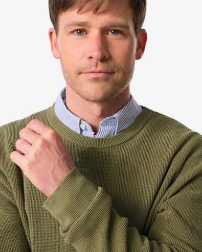 pull homme Lars gaufr&eacute; vert moyen vert moyen - 2140830MIDGREEN - HEMA