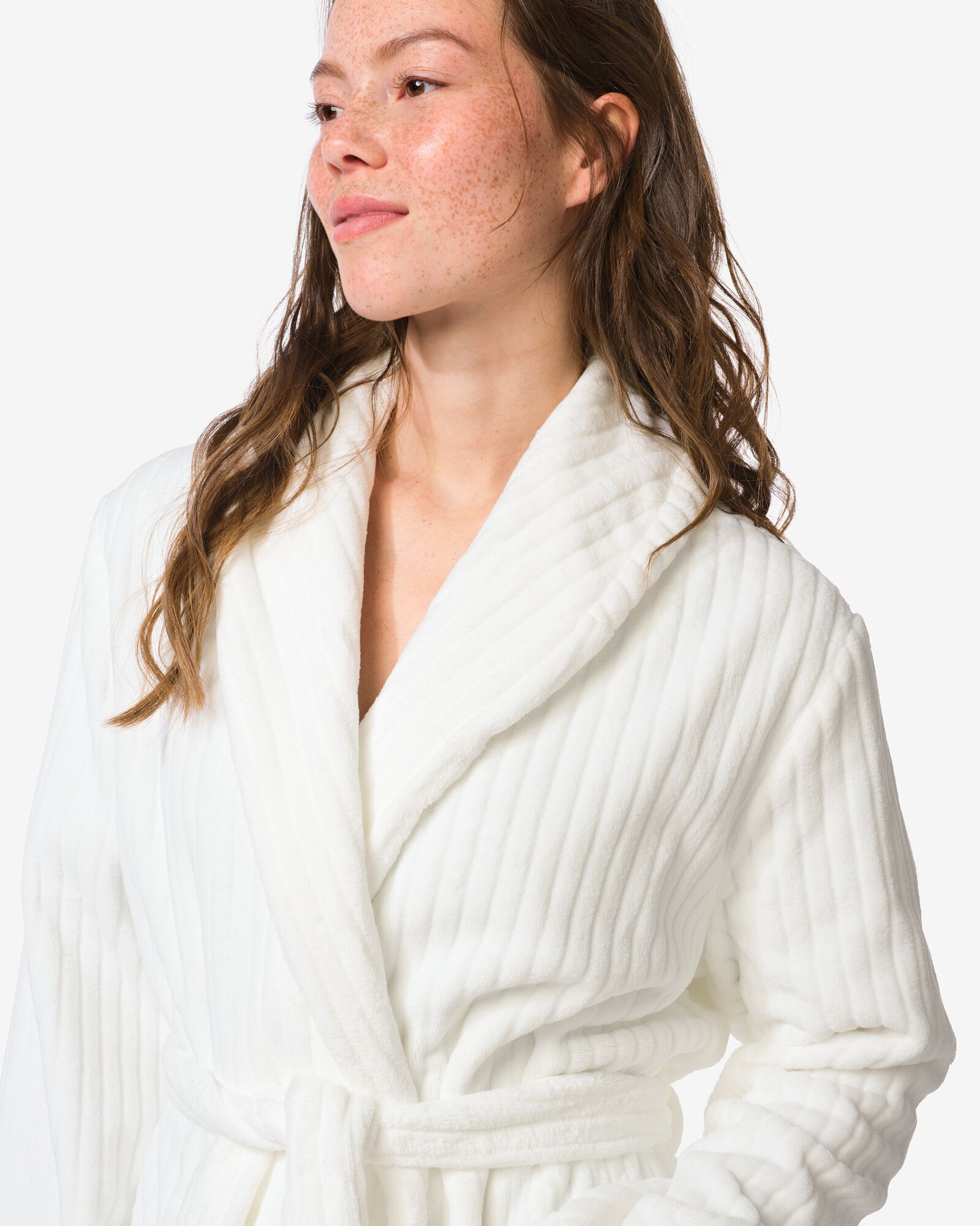 badjas rib fleece wit wit - 23450035WHITE - HEMA