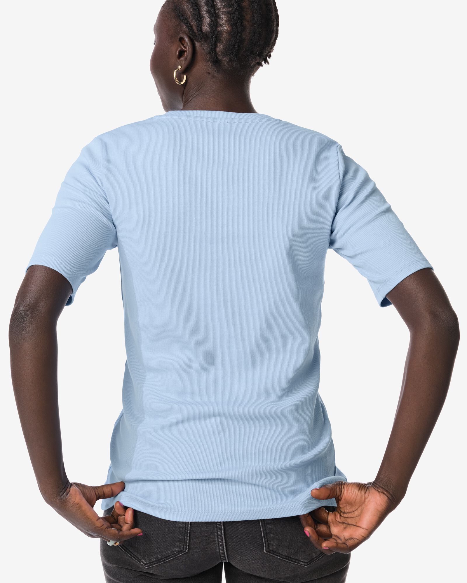 dames T-shirt Clara regular fit rib blauw blauw - 36370085BLUE - HEMA