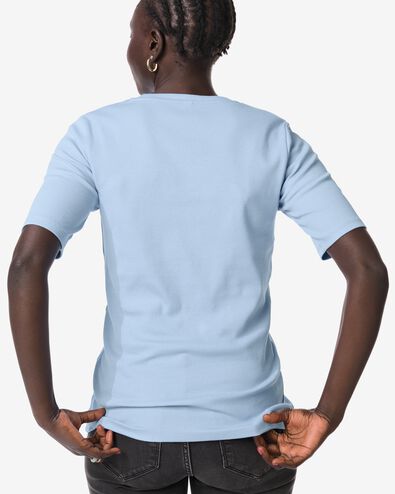 dames T-shirt Clara regular fit rib blauw blauw - 36370085BLUE - HEMA