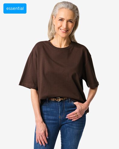 dames T-shirt Do oversized fit donkerbruin donkerbruin - 36210370DARKBROWN - HEMA
