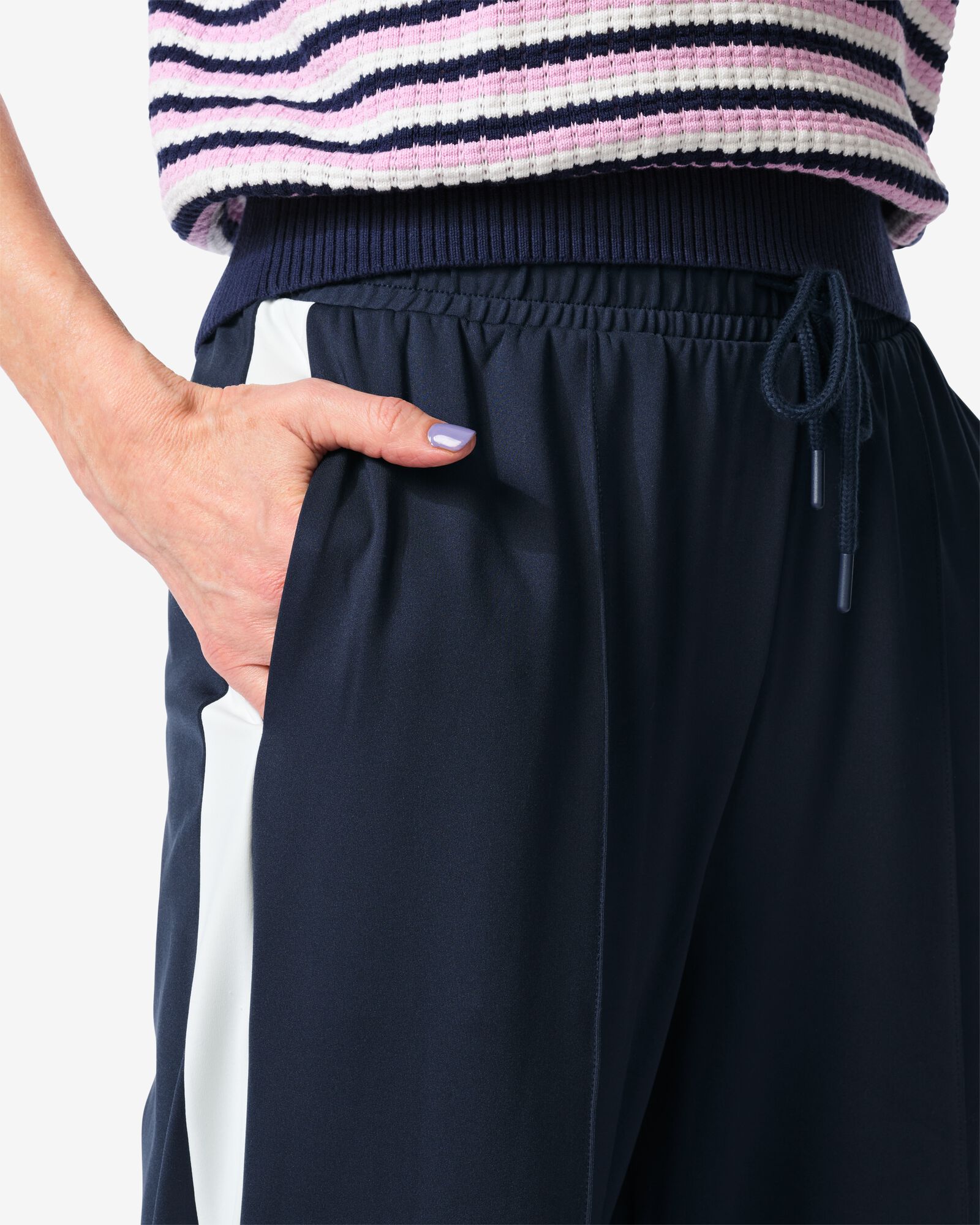 damesbroek Dahlia relaxed fit strepen donkerblauw donkerblauw - 36208180DARKBLUE - HEMA