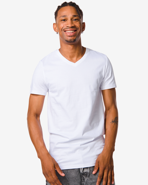 2er-Pack Herren-T-Shirts, Regular Fit, V-Ausschnitt, extralang weiß M - 34277084 - HEMA