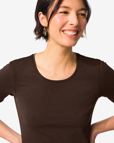 t-shirt femme slim fit col rond  marron marron - 36310320BROWN - HEMA
