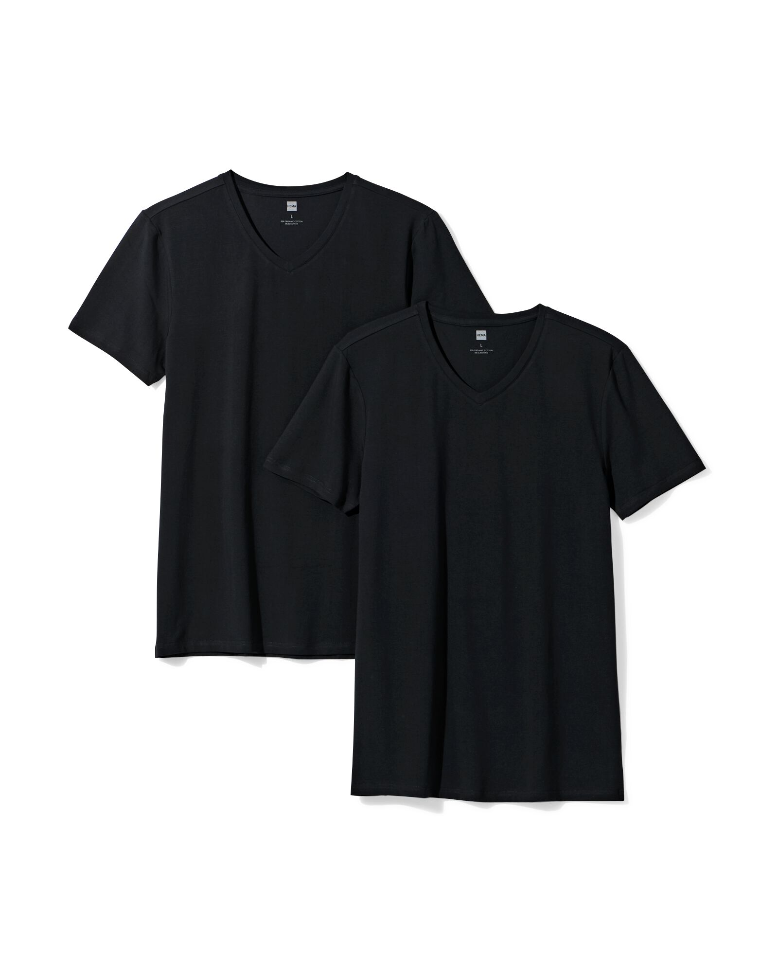 heren T-shirts slimfit v-hals - 2 stuks zwart zwart - 34290630BLACK - HEMA