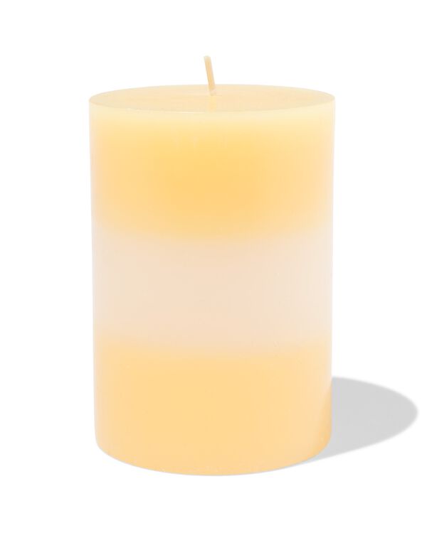 bougie cylindrique ⌀7x10cm rayures jaune clair-ivoire - 13506161 - HEMA
