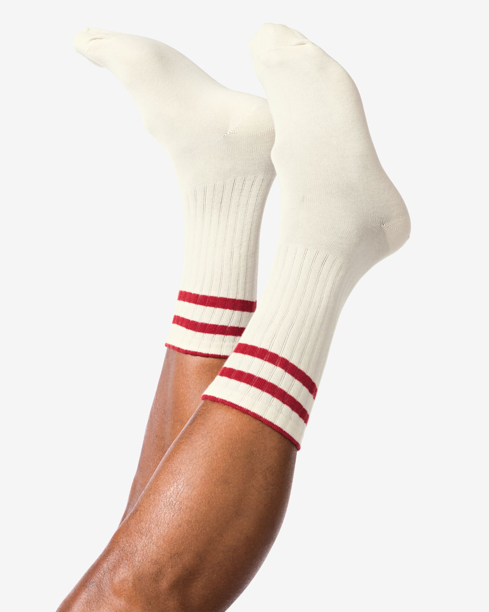 sokken met katoen rib strepen - 5 paar gebroken wit gebroken wit - 4100120OFFWHITE - HEMA