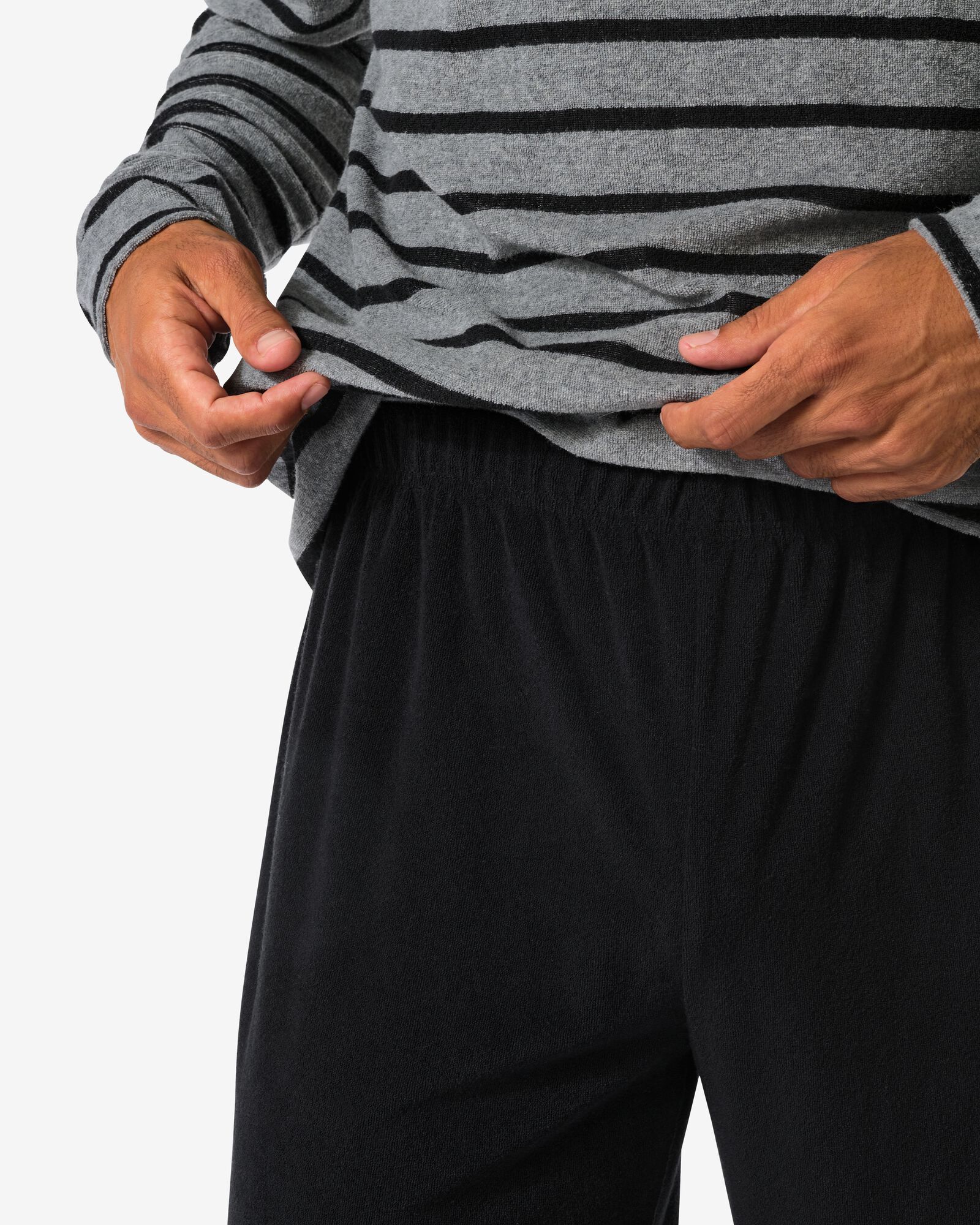 herenpyjama terry strepen zwart zwart - 23686620BLACK - HEMA