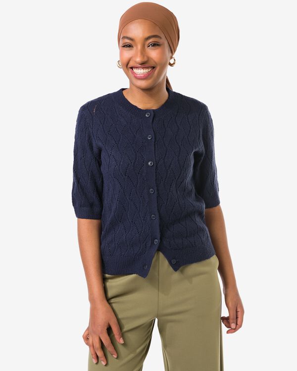 cardigan femme Golda ajour&eacute; bleu fonc&eacute; bleu fonc&eacute; - 36205780DARKBLUE - HEMA
