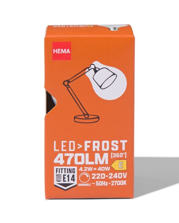 LED-Lampe, satiniertes Glas, E14, 4.2 W, 470 lm, dimmbar, Kugellampe - 20070045 - HEMA
