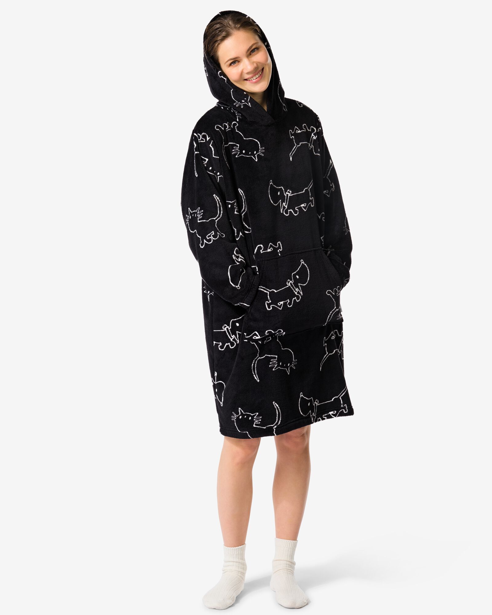 Takkie en Siepie damesnachthemd fleece zwart zwart - 23401160BLACK - HEMA