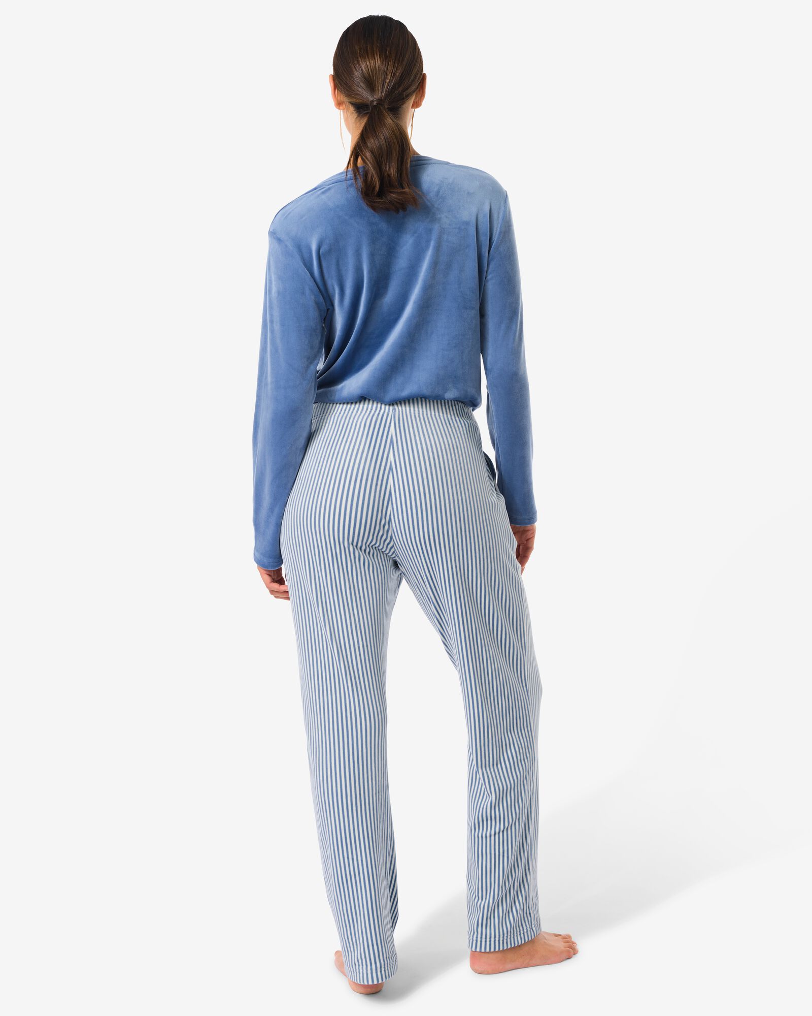 dames loungebroek velours strepen middenblauw middenblauw - 23401080MIDBLUE - HEMA