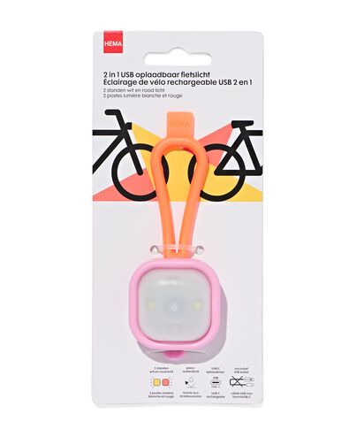 USB fietslampje voor- en achter roze  - 41150076 - HEMA