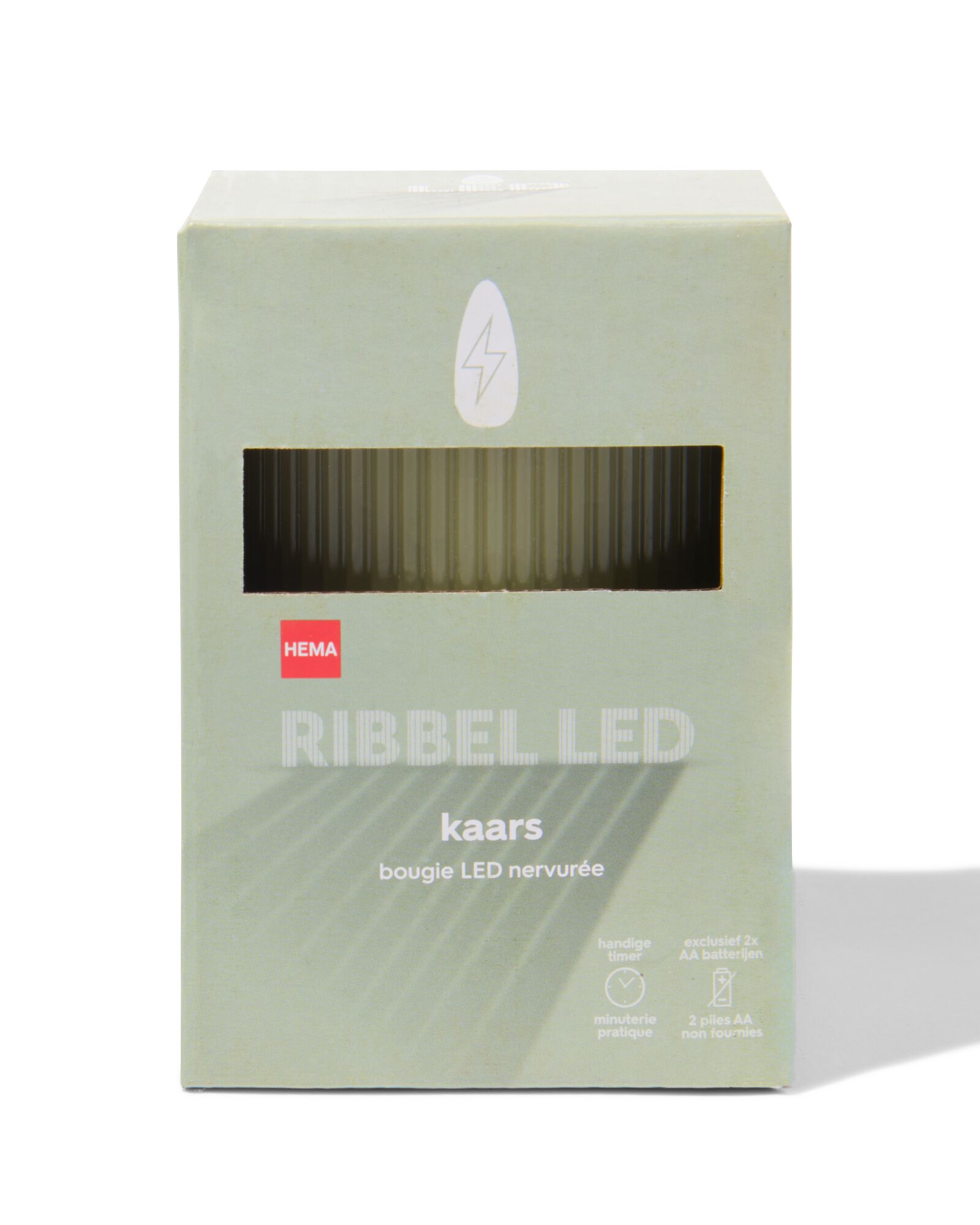 bougie nervur&eacute;e LED avec cire &Oslash;7.5x10 vert clair - 13550053 - HEMA