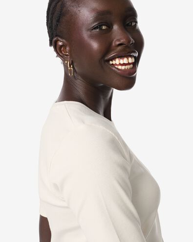 dames T-shirt Clara rib wit wit - 36259250WHITE - HEMA