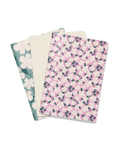 carnet A5 lign&eacute; &agrave; fleurs - lot de 3  - 14100219 - HEMA