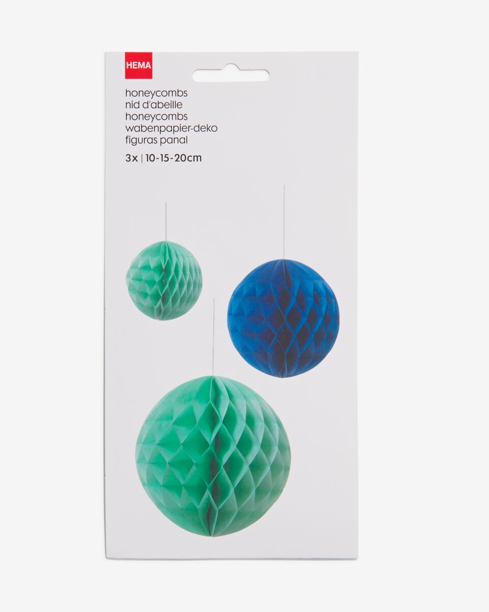 3er-Pack Papierwaben-Kugeln, blau/grün - 14230226 - HEMA