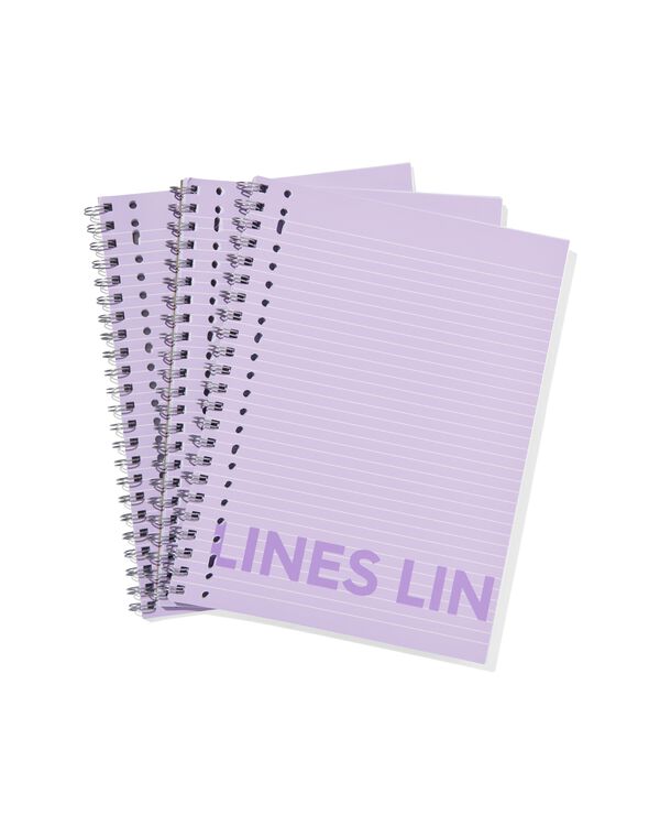 3 cahiers à spirale lilas A4 - lignés - 14120213 - HEMA