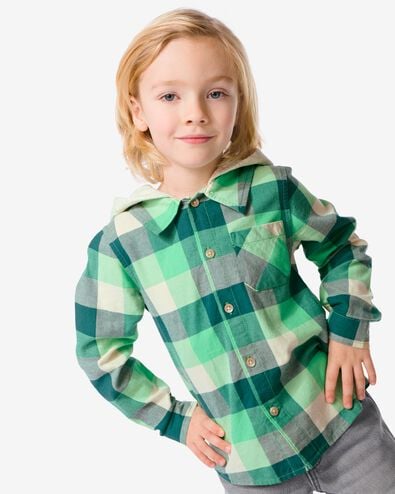 chemise enfant à capuche carreaux vert 158/164 - 30776650 - HEMA